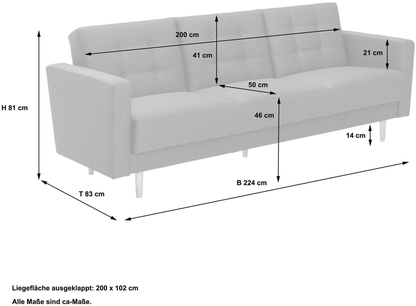 Sofa 3-Sitzer mit Bettfunktion Kaisa Bezug Flachgewebe Esche natur / hellgrau 23191 Bild 1