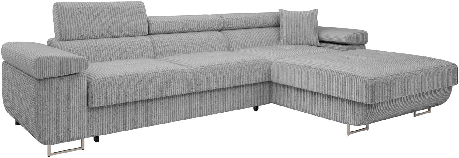 Ecksofa Torezio Mini Cord mit Bettkasten, Schlaffunktion und Einstellbare Kopfstützen (Farbe: Poso 110, Seite: Rechts) Bild 1