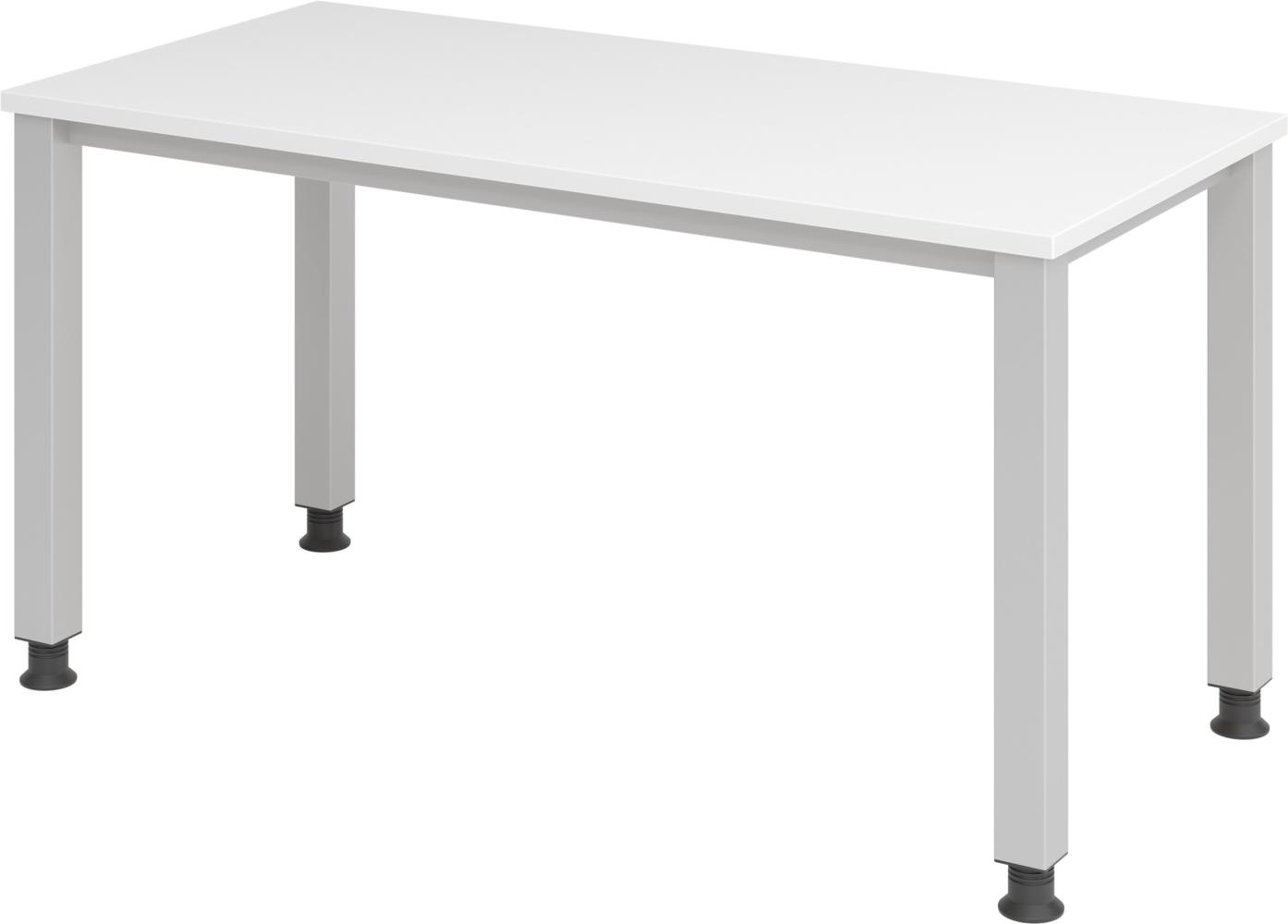 bümö manuell höhenverstellbarer Schreibtisch 140x67 cm in weiß, Metall-Gestell in Silber - PC Tisch höhenverstellbar & klein, Mini-Homeoffice Tisch, kleiner Computertisch, QS6-14-W-S Bild 1