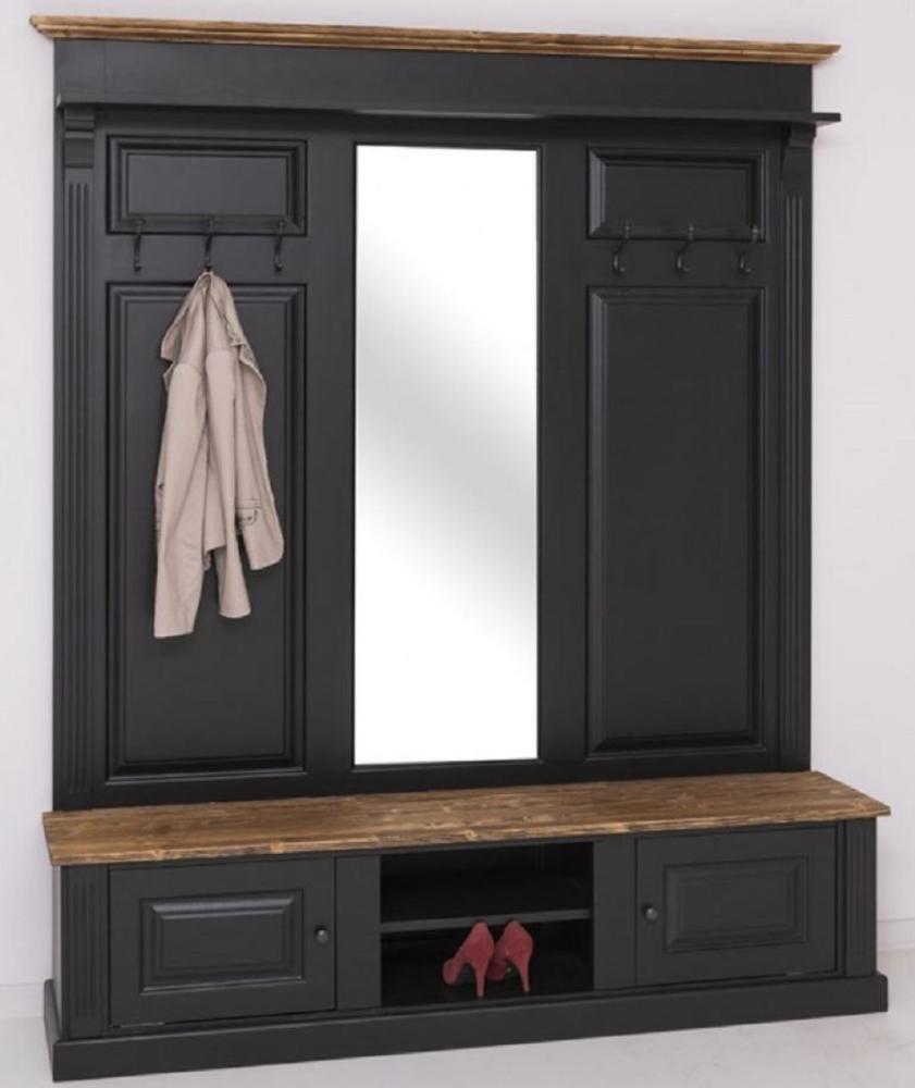 Casa Padrino Landhausstil Garderobe Schwarz / Braun 180 x 41 x H. 210 cm - Massivholz Garderobenschrank mit Spiegel - Landhausstil Garderobenmöbel Bild 1