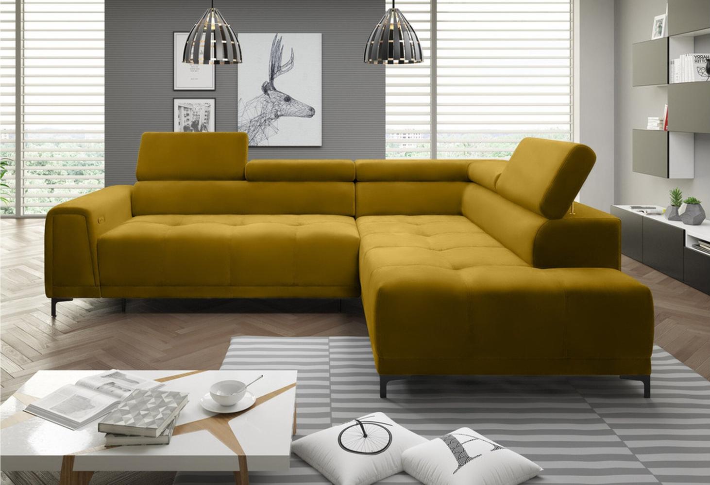 Stylefy Volter Ecksofa Velours Gelb Rechts Bild 1