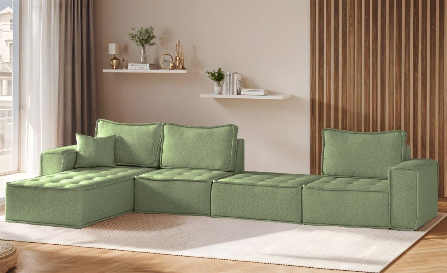 Ecksofa Modulsofa 4-teilig SANDE XL Stoff Alpine Hellgrün Ottomane Links Bild 1