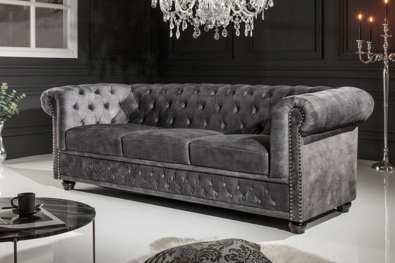 riess-ambiente 3-Sitzer CHESTERFIELD 205cm grau, Einzelartikel 1 Teile, Wohnzimmer · Sofa · Samt · Federkern Bild 1