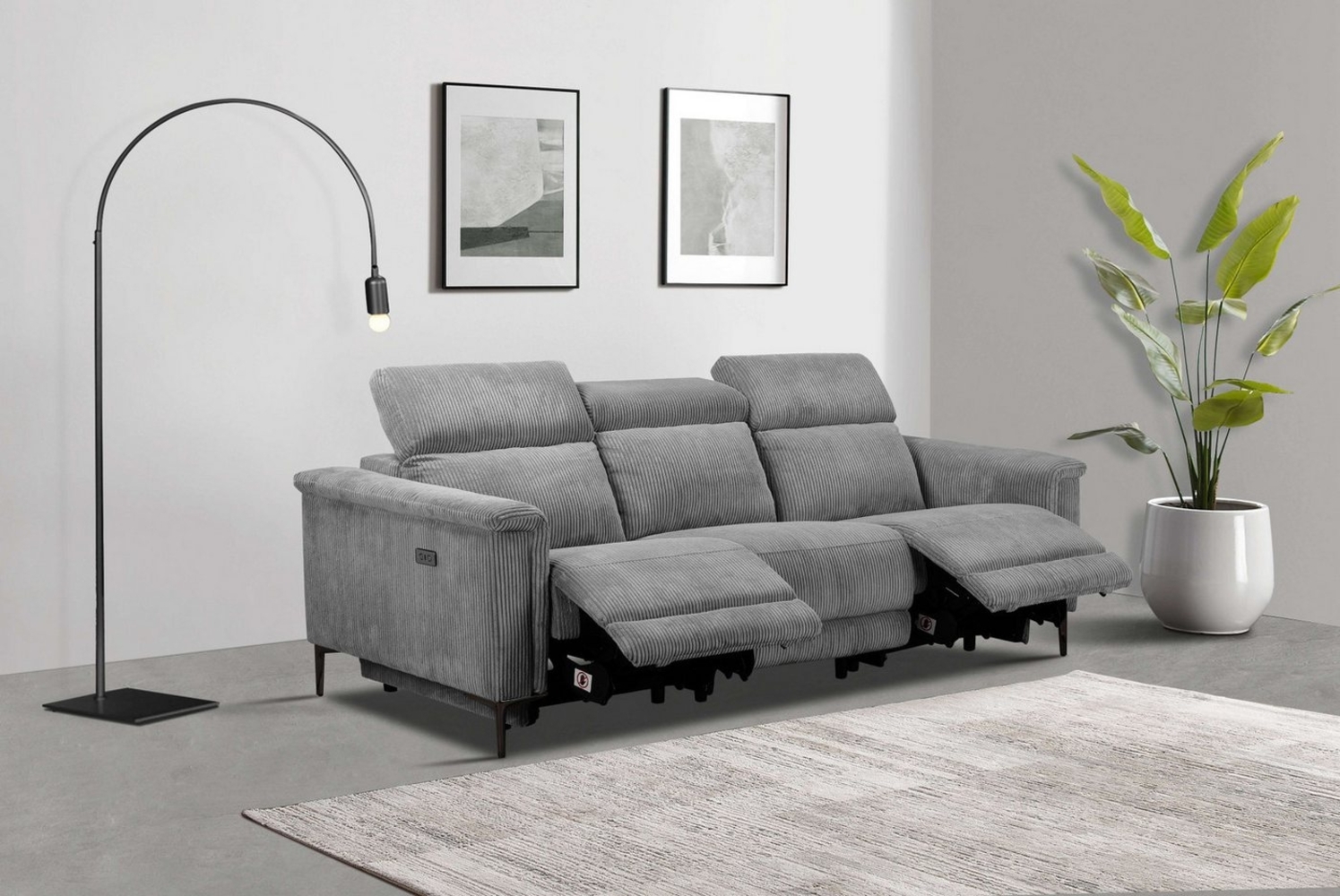 Places of Style 3-Sitzer Lund Cord, mit manueller o. elektrischer Relaxfunktion in 2 Sitzen, USB, Kopfteilverstellung, Breite 222 cm Bild 1