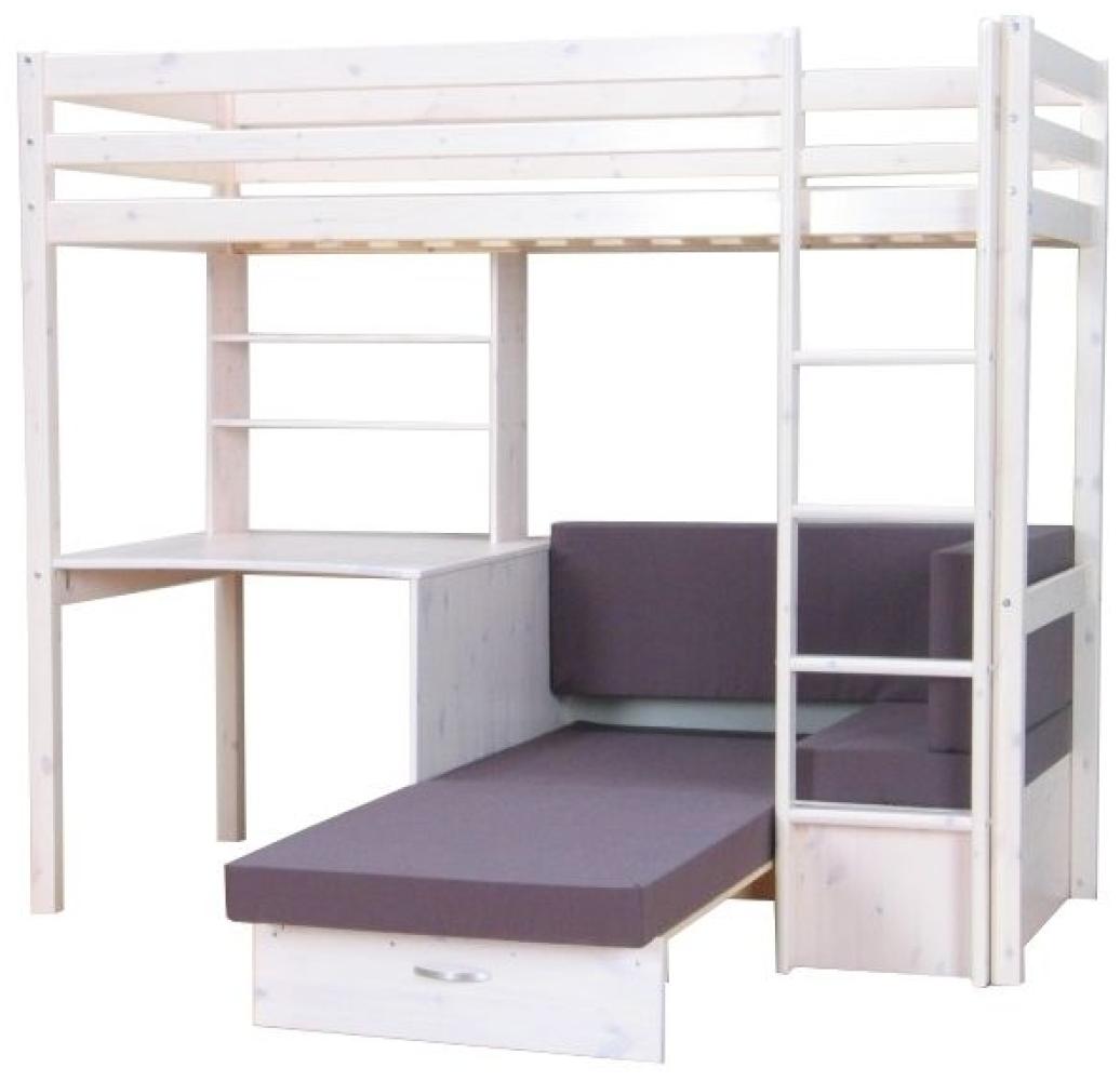 Thuka Hochbett 90x200 Kiefer massiv Bett Kinderbett Gästebett Schreibtisch Bild 1