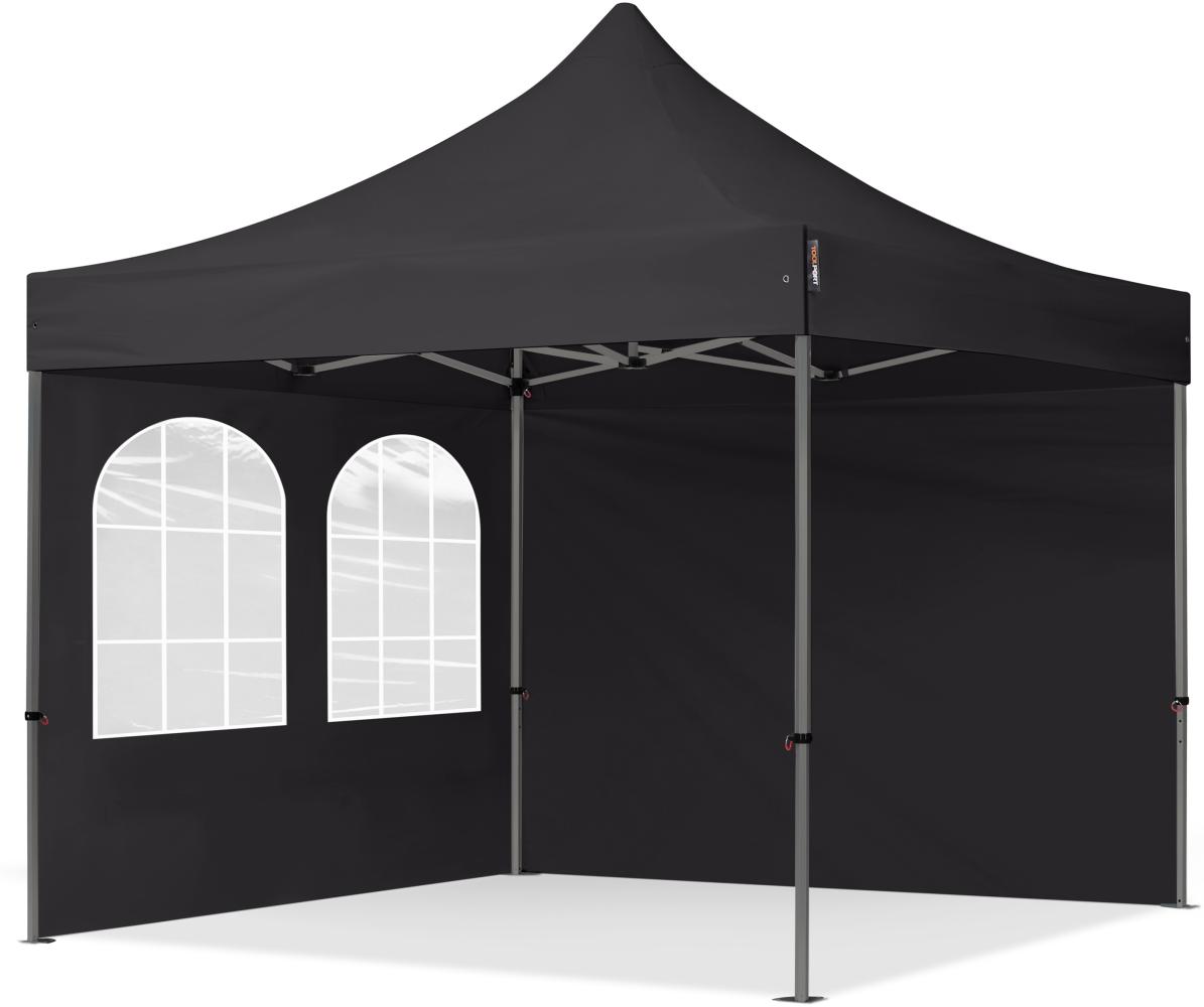 3x3 m Faltpavillon, PREMIUM Stahl 40mm, Seitenteile mit Sprossenfenstern, schwarz Bild 1