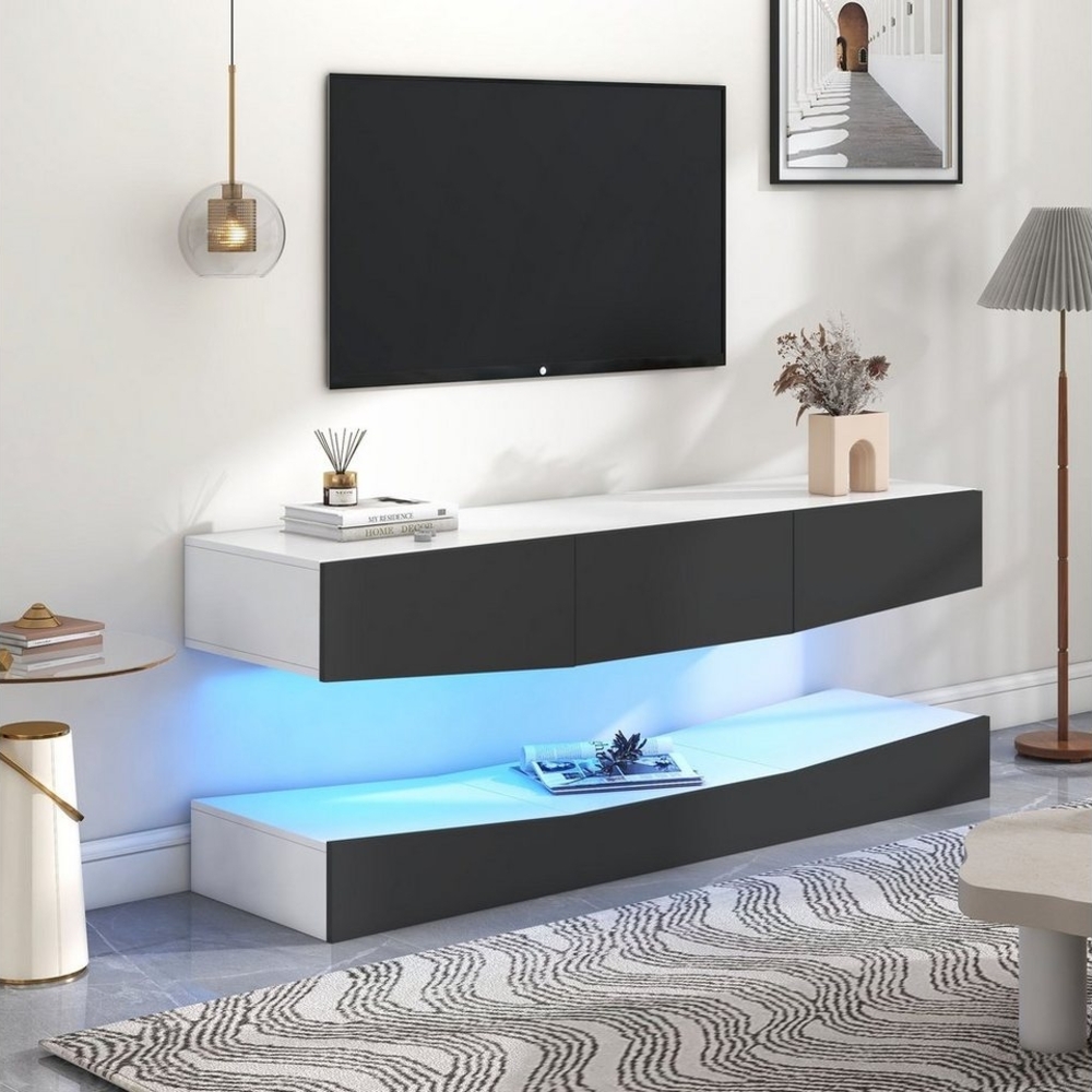 OKWISH TV-Schrank TV-Ständer,LED TV Lowboard, (Wand befestigter schwimmender TV-Ständer Unterhaltungs, mit LED-Beleuchtung TV Schrank Hängend) Medienkonsolen-Center für Wohnzimmer Home Bild 1