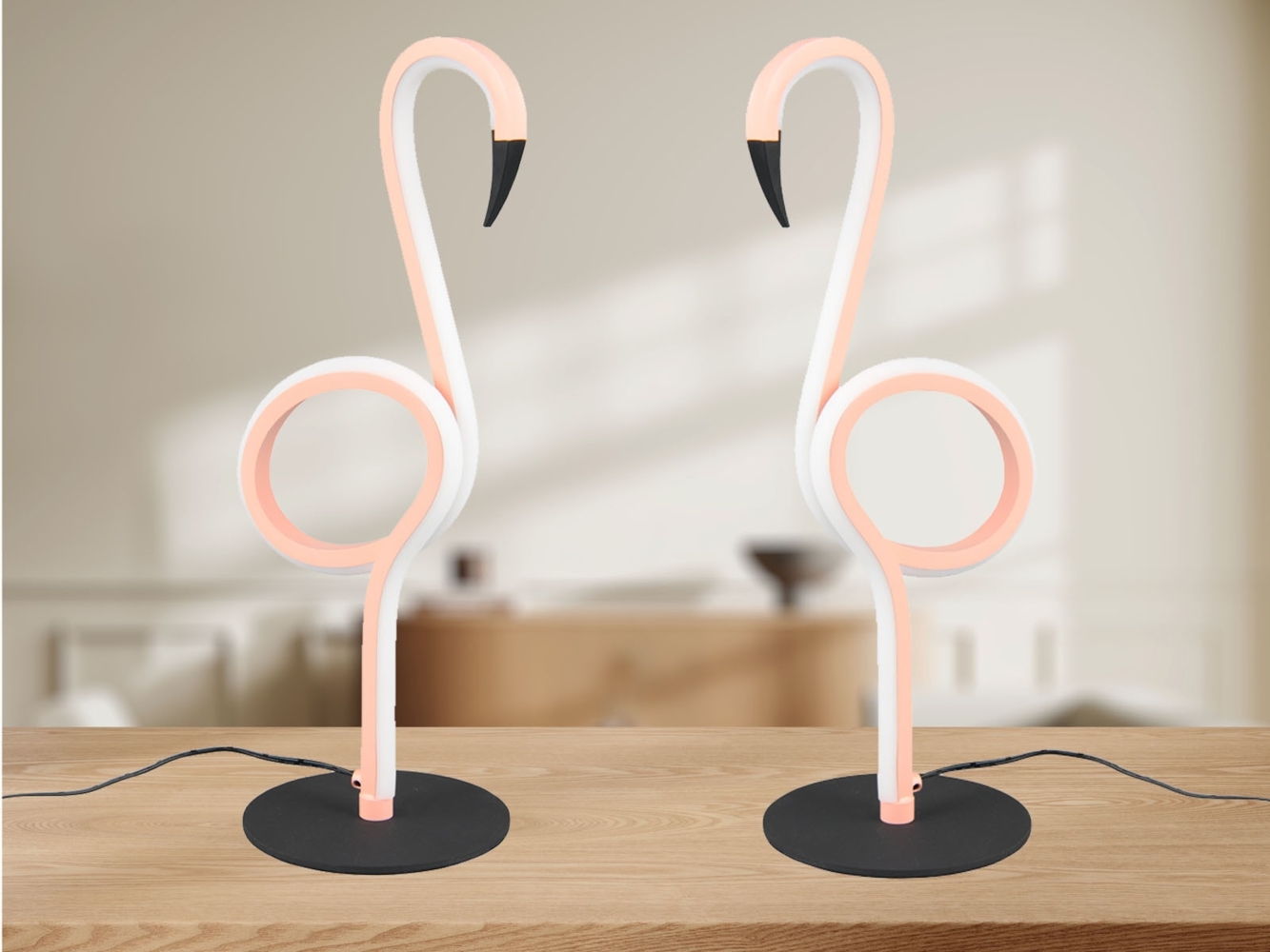 2er SET LED Deko Tischlampen Rosa mit Schnurschalter, Höhe 35cm Bild 1