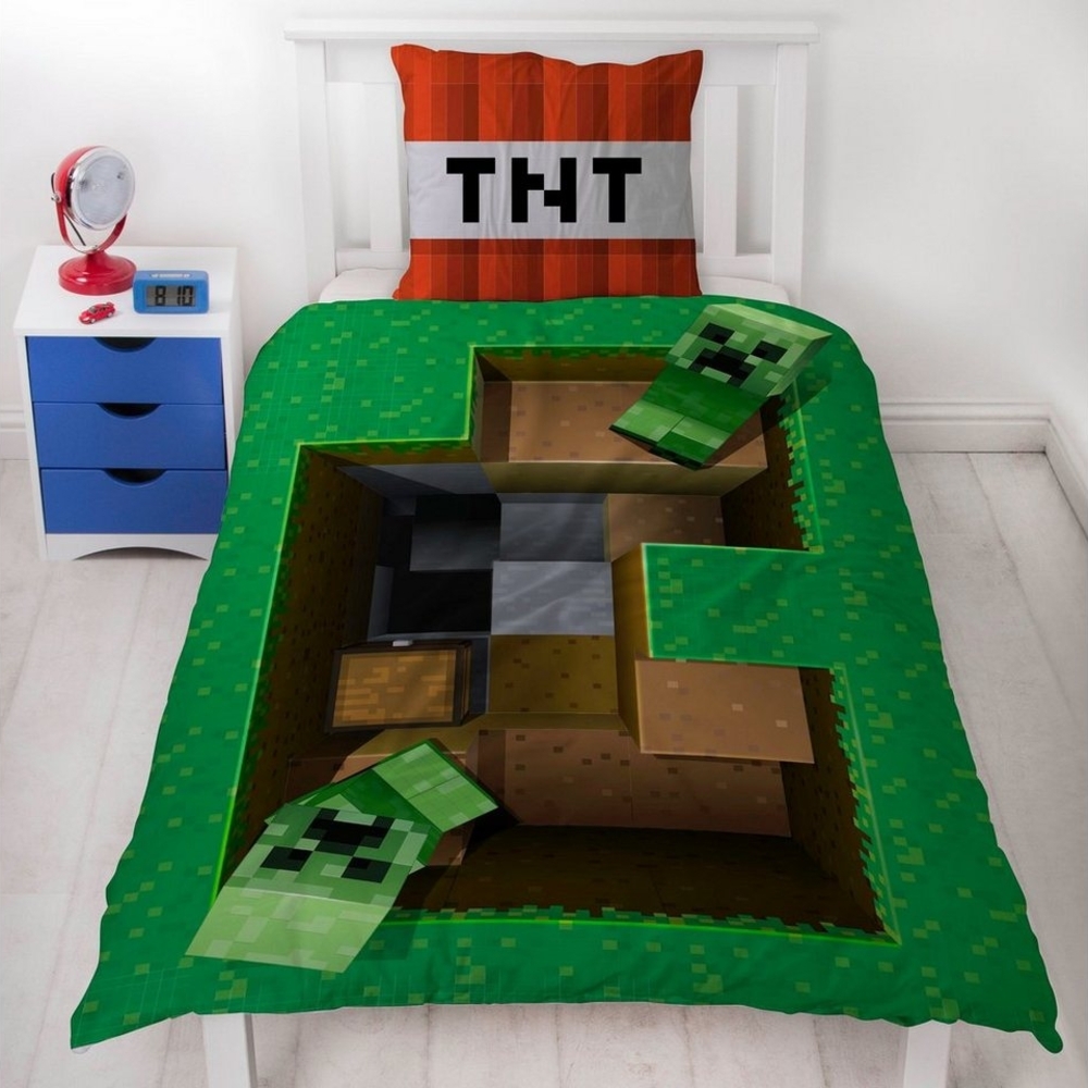 Minecraft Bettwäsche Set für Jungen Kinderbettwäsche 135x200 80x80 cm 3D Motiv Base mit Reißverschluss Bild 1