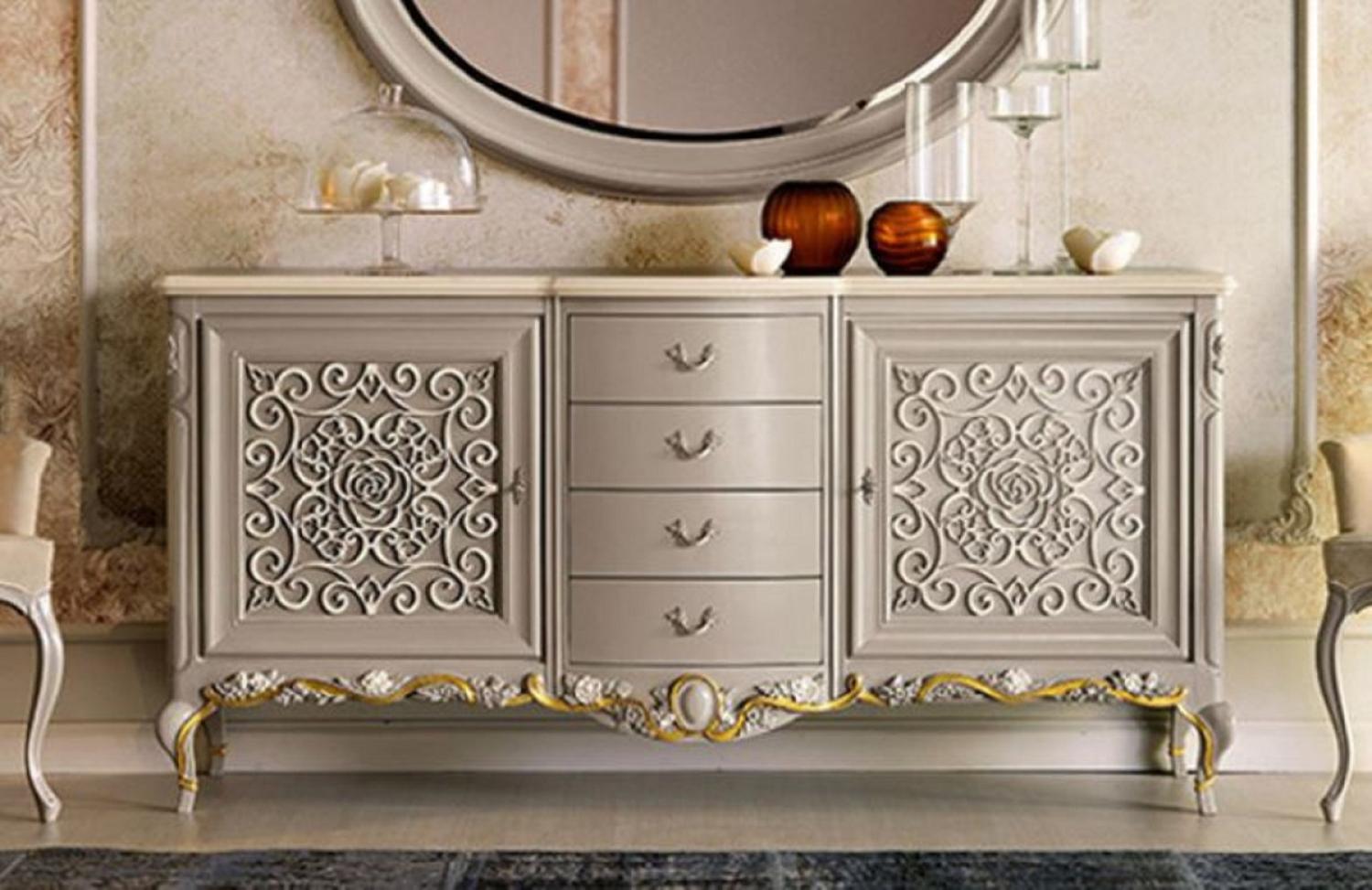 Casa Padrino Luxus Barock Sideboard Grau / Braun / Creme / Gold - Handgefertigter Massivholz Schrank - Luxus Möbel Möbel im Barockstil - Barock Möbel - Luxus Qualität - Made in Italy Bild 1