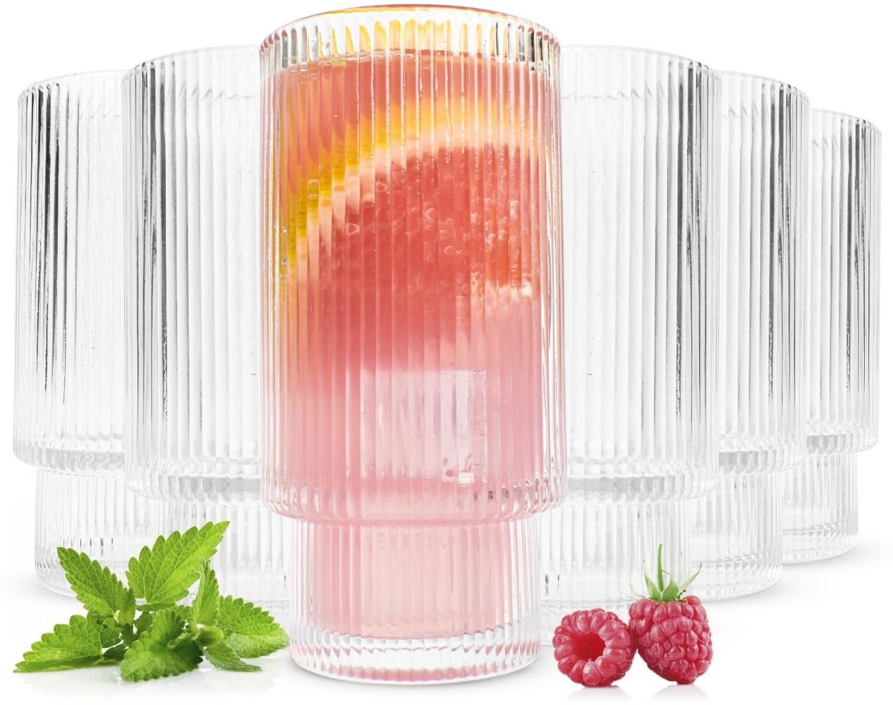 6 Stapelbare Cocktailgläser 330ml Geriffelte Saftgläser Wasserglas Bild 1