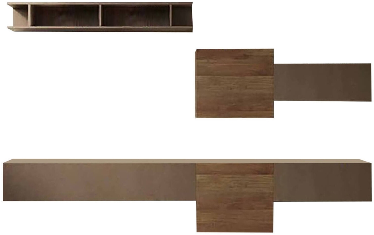 Dmora Wohnzimmermöbel Tony, Modulares Wohnzimmerset, Mehrzweck-Wohnzimmermöbel, Moderner TV-Schrank, Made in Italy, 262x30 h185 cm, Bronze und Nussbaum Bild 1