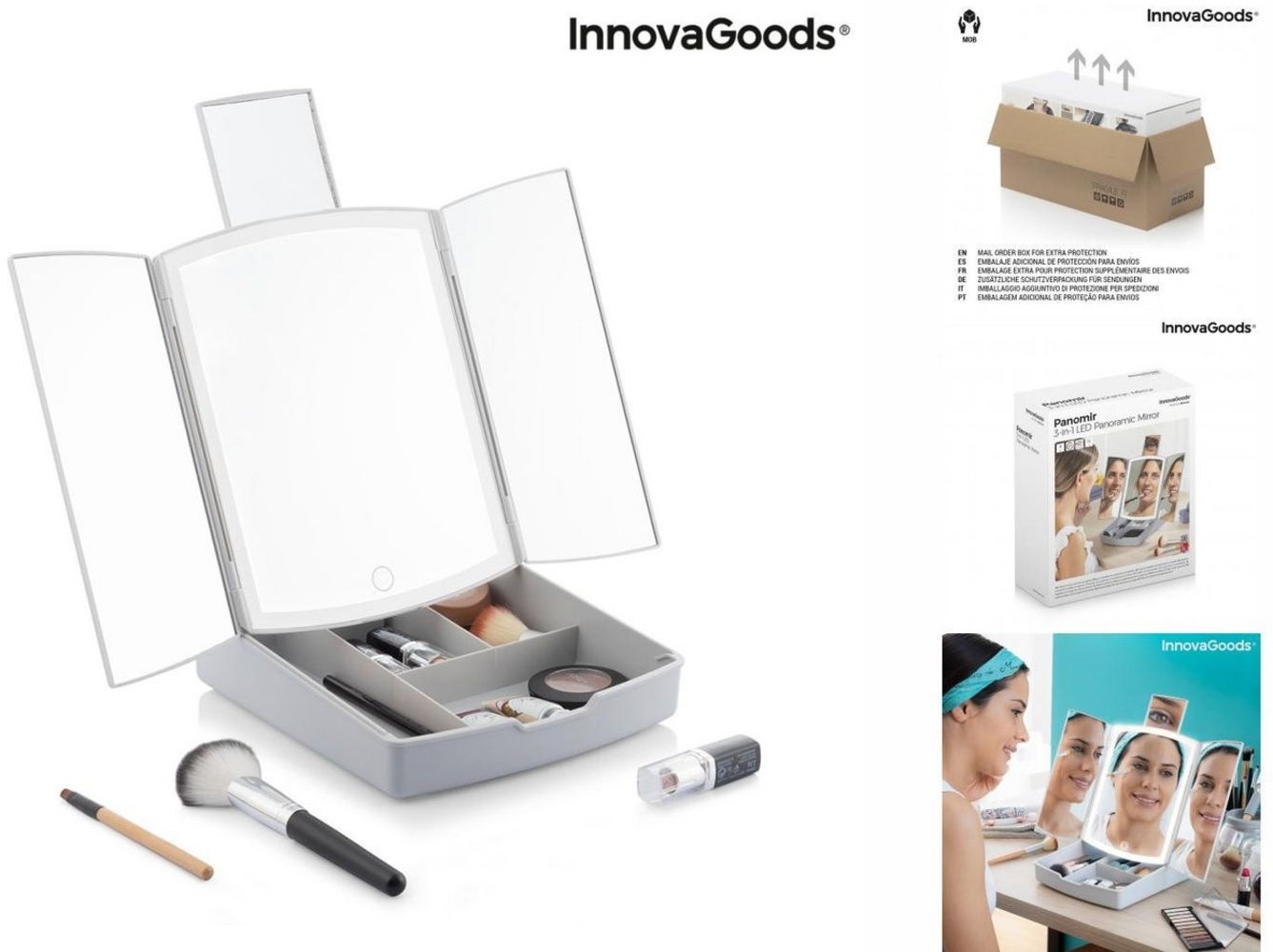 InnovaGoods Kosmetikspiegel Innovagoods Klappbarer Spiegel mit LED und 3-in-1-Make-up-Organizer Pa Bild 1