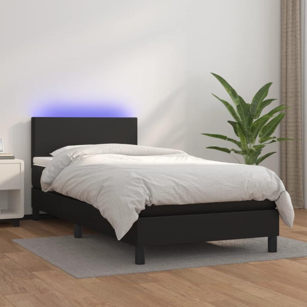 vidaXL Boxspringbett mit Matratze & LED Kunstleder Schwarz 80 x 200 cm, Härtegrad: H2 [3134069] Bild 1