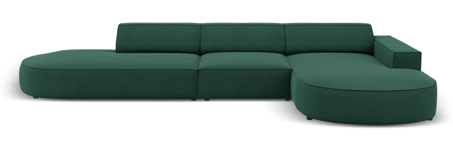 Micadoni 4-Sitzer Samtstoff Sofa Jodie offen runde Recamiere Rechts Strukturierter Stoff Grün Kunststoff schwarz Bild 1