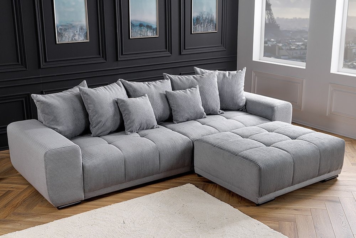 riess-ambiente Big-Sofa ELEGANCIA 285cm hellgrau, Einzelartikel 1 Teile, XXL Couch · Cord · mit Federkern · inkl. Kissen · Modern Design Bild 1