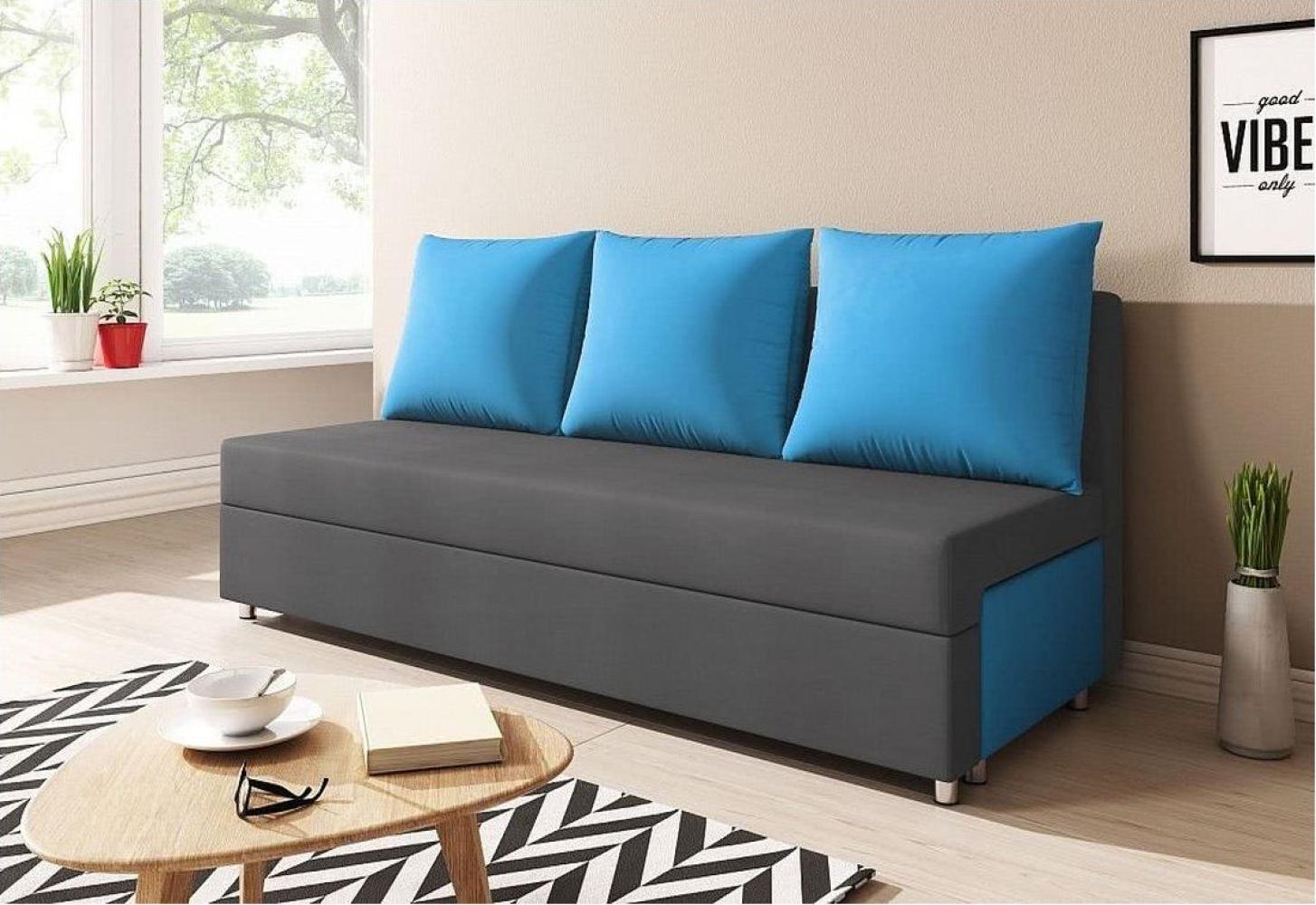 Sofa Schlafsofa inklusive Bettkasten AGNES Anthrazit / Blau Bild 1