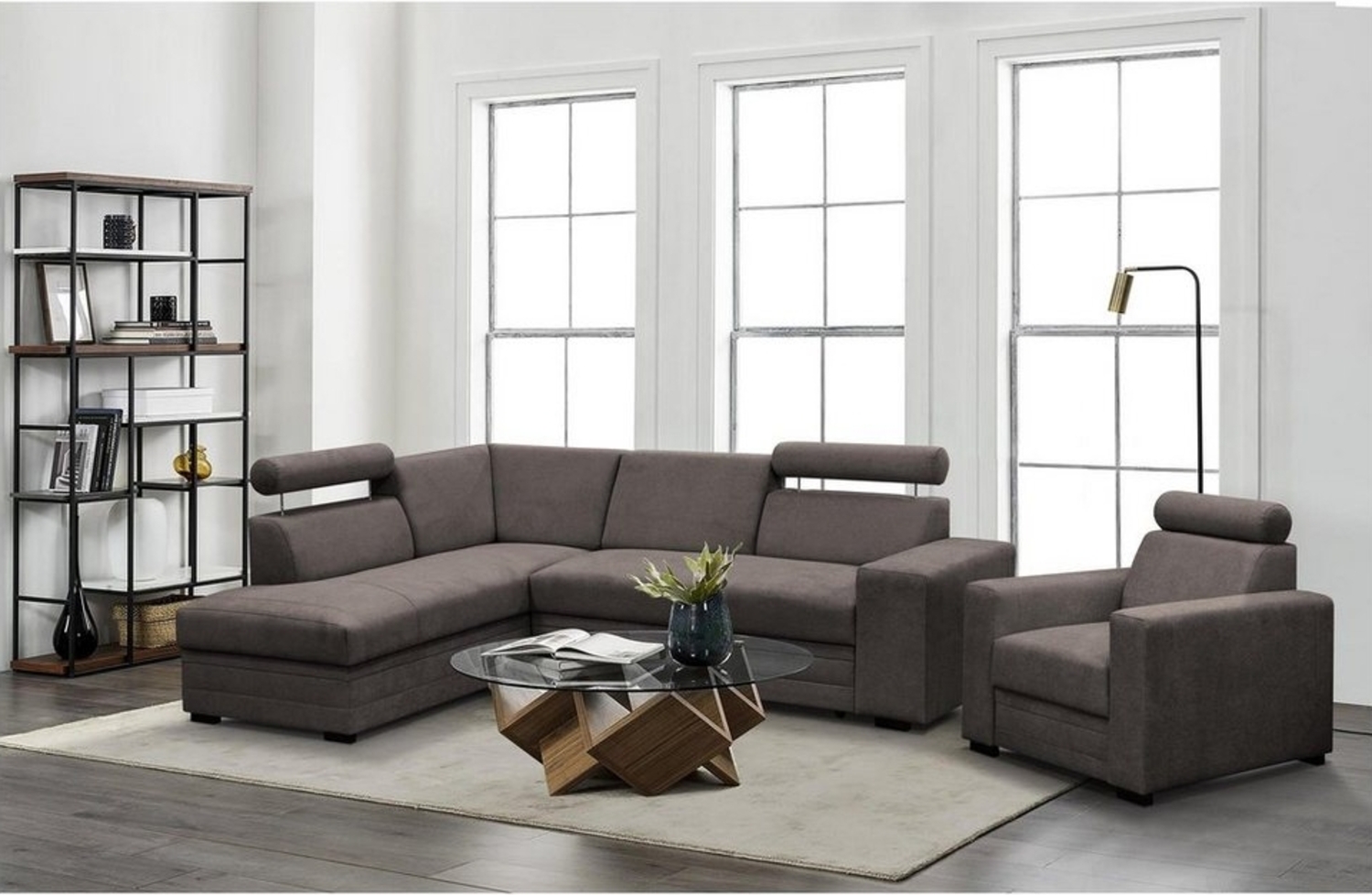 Beautysofa Polstergarnitur Roma Die Lieferung beinhaltet die Lieferung in die Wohnung, (modernes Set Eckgarnitur mit Sessel, Schlaffunktion, Bettkasten, verstellbare Kopfstützen), gepolstertes Ecksofa mit Sessel aus Bonnell-Federn für Wohnzimmer Bild 1