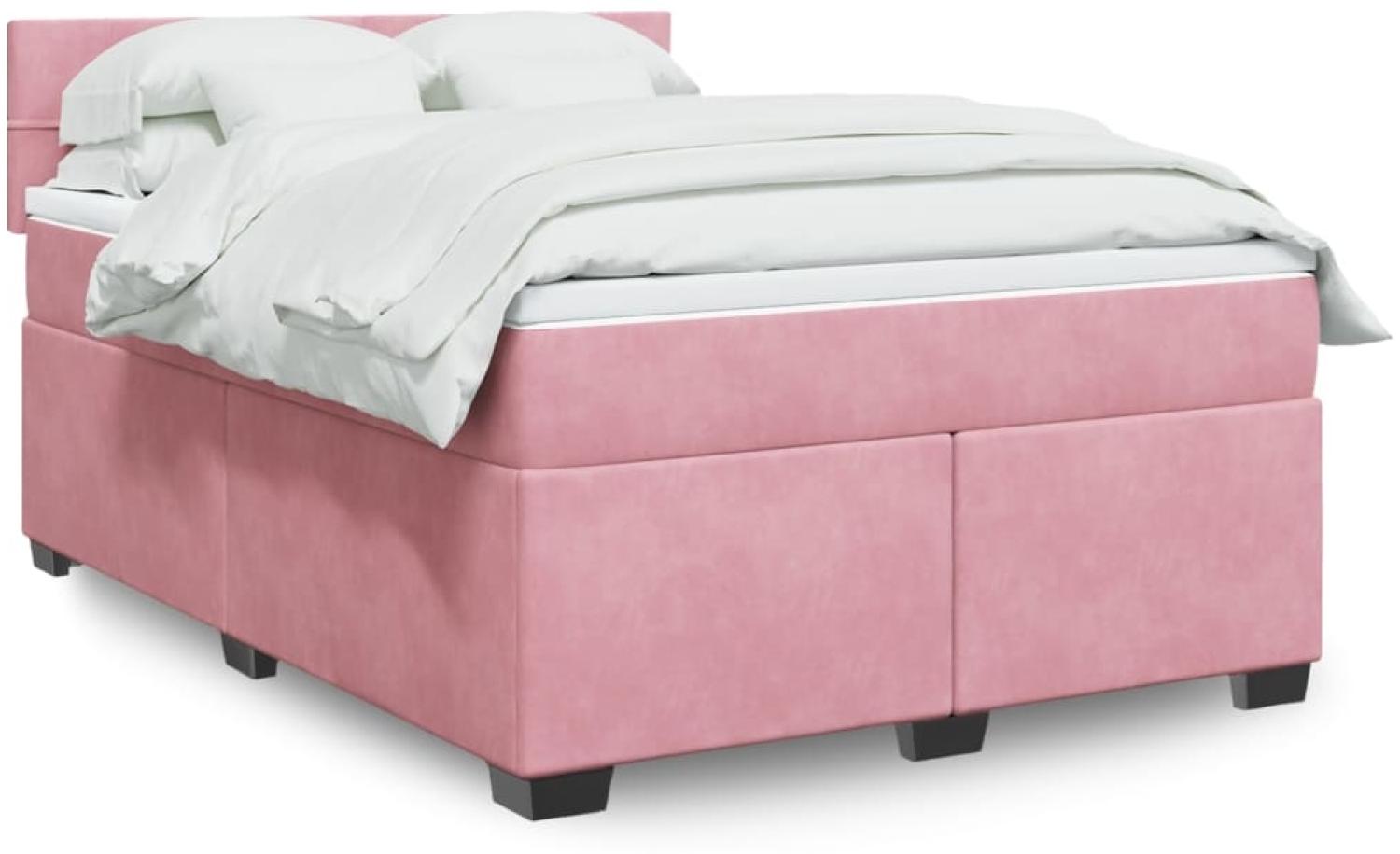 vidaXL Boxspringbett mit Matratze Rosa 160x200 cm Samt 3286359 Bild 1