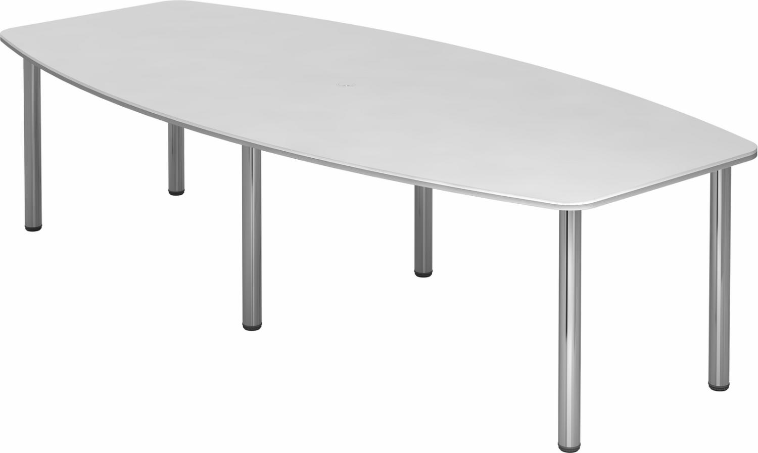 bümö Konferenztisch oval 280x130 cm großer Besprechungstisch in weiss, Besprechungstisch mit Chromfüßen, Meetingtisch für 10 Personen, XXL-Tisch für Besprechungsraum & Meeting, KT28C-W Bild 1