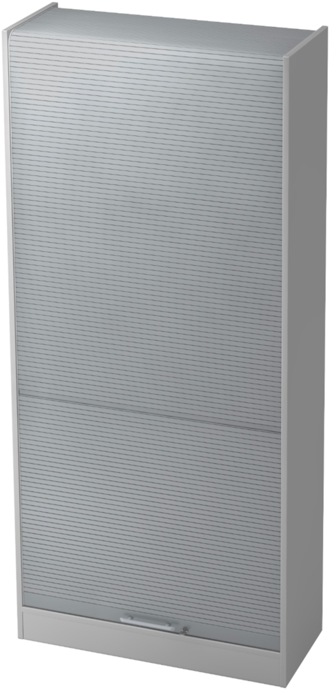 bümö Rollladenschrank in Grau/Silber mit Relinggriff - Vertikal Jalousieschrank 90 cm breit, Aktenschrank abschließbar, Büroschrank für Ordner & Co, SET90-5-S-RE Bild 1