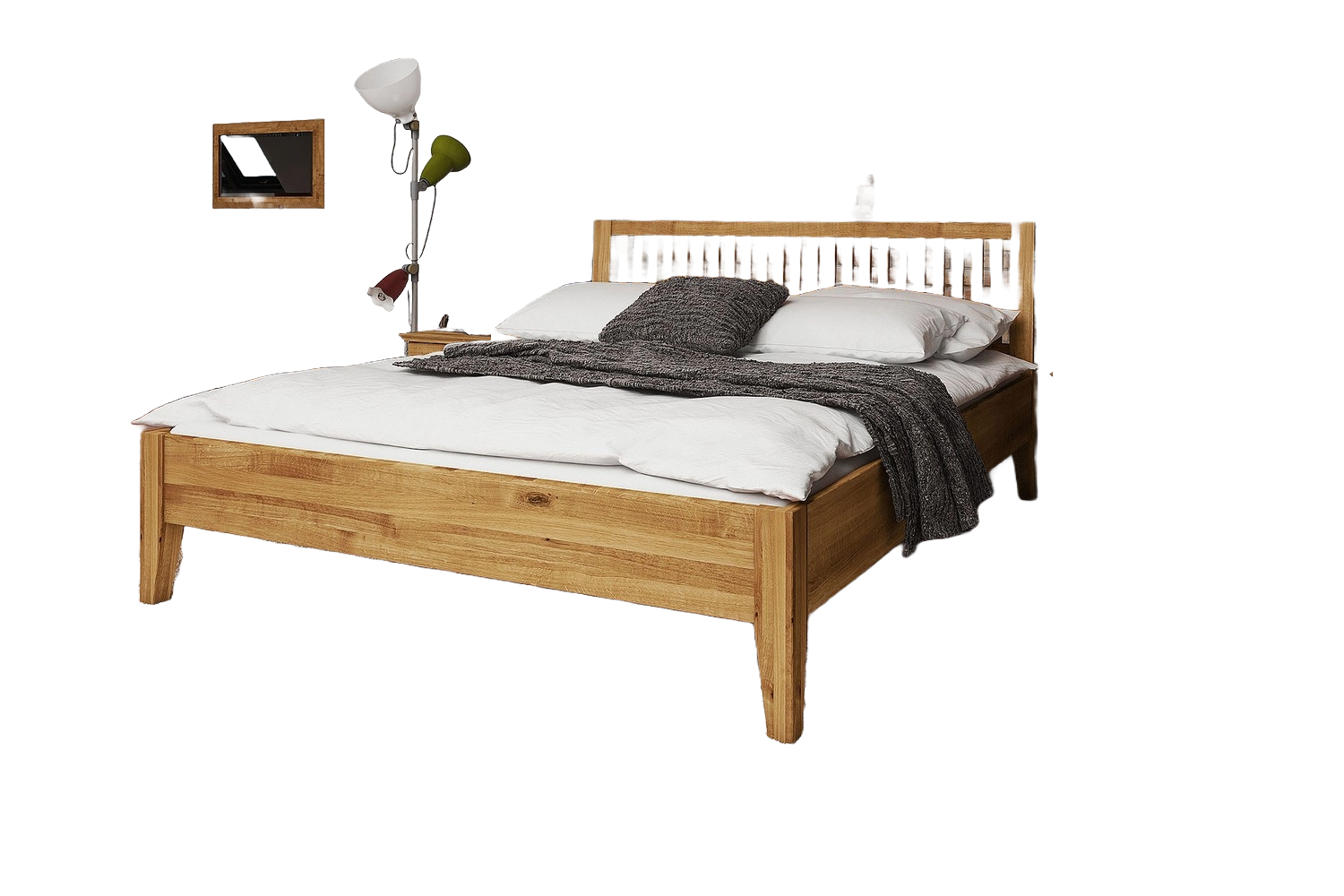 Bett Sydo 1 Sonderlänge 120x210 Wildeiche massiv mit Holzkopfteil und Holzbeinen Bild 1