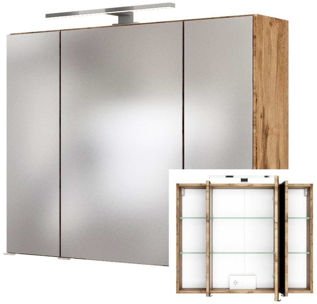 Lomadox Spiegelschrank LOUROSA-03 3D 60 cm in Wotaneiche Nb. inkl. LED Beleuchtung, BxHxT: 60x66x20 cm Bild 1