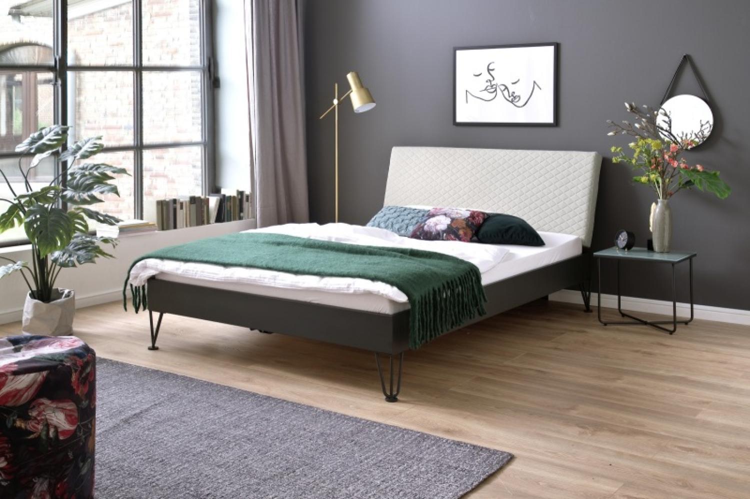 Metallbett >Boston< in grau-beige aus Stoffbezug - 185x92.5x222.5cm (BxHxT) Bild 1