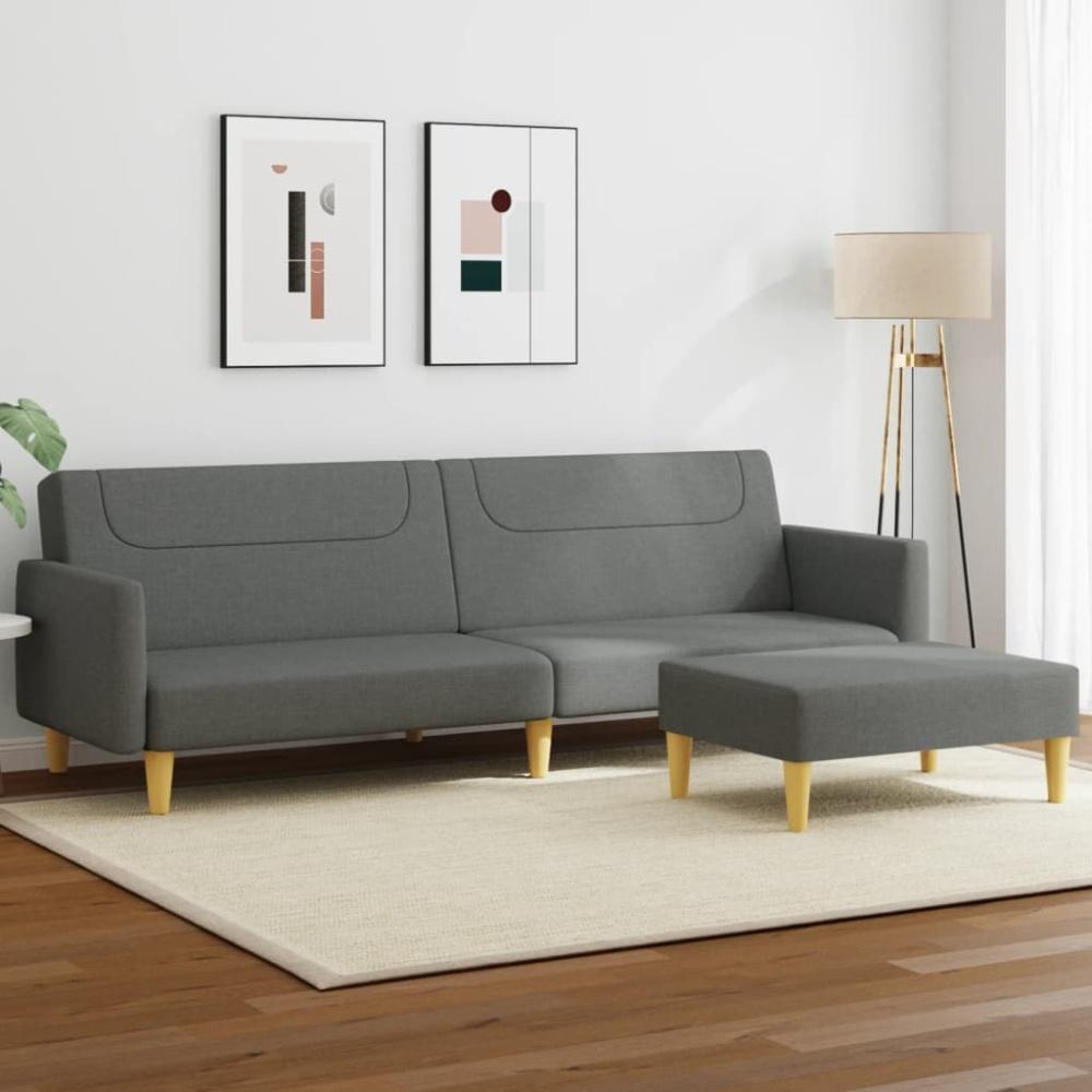 vidaxl Schlafsofa 2-Sitzer mit Fußhocker, Dunkelgrau, Stoff (100% Polyester), Holz, Kunststoff mit Holzoptik Bild 1