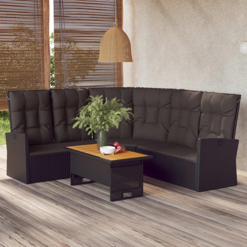 vidaXL Ecksofa mit Liegefunktion und Kissen Schwarz Poly Rattan 362181 Bild 1