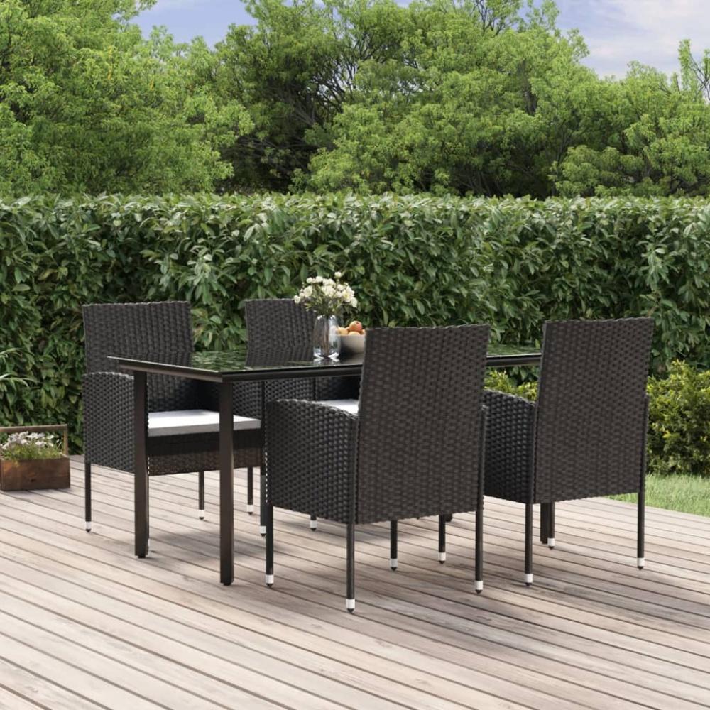 vidaXL 5-tlg. Garten-Essgruppe mit Kissen Schwarz Poly Rattan 3156766 Bild 1
