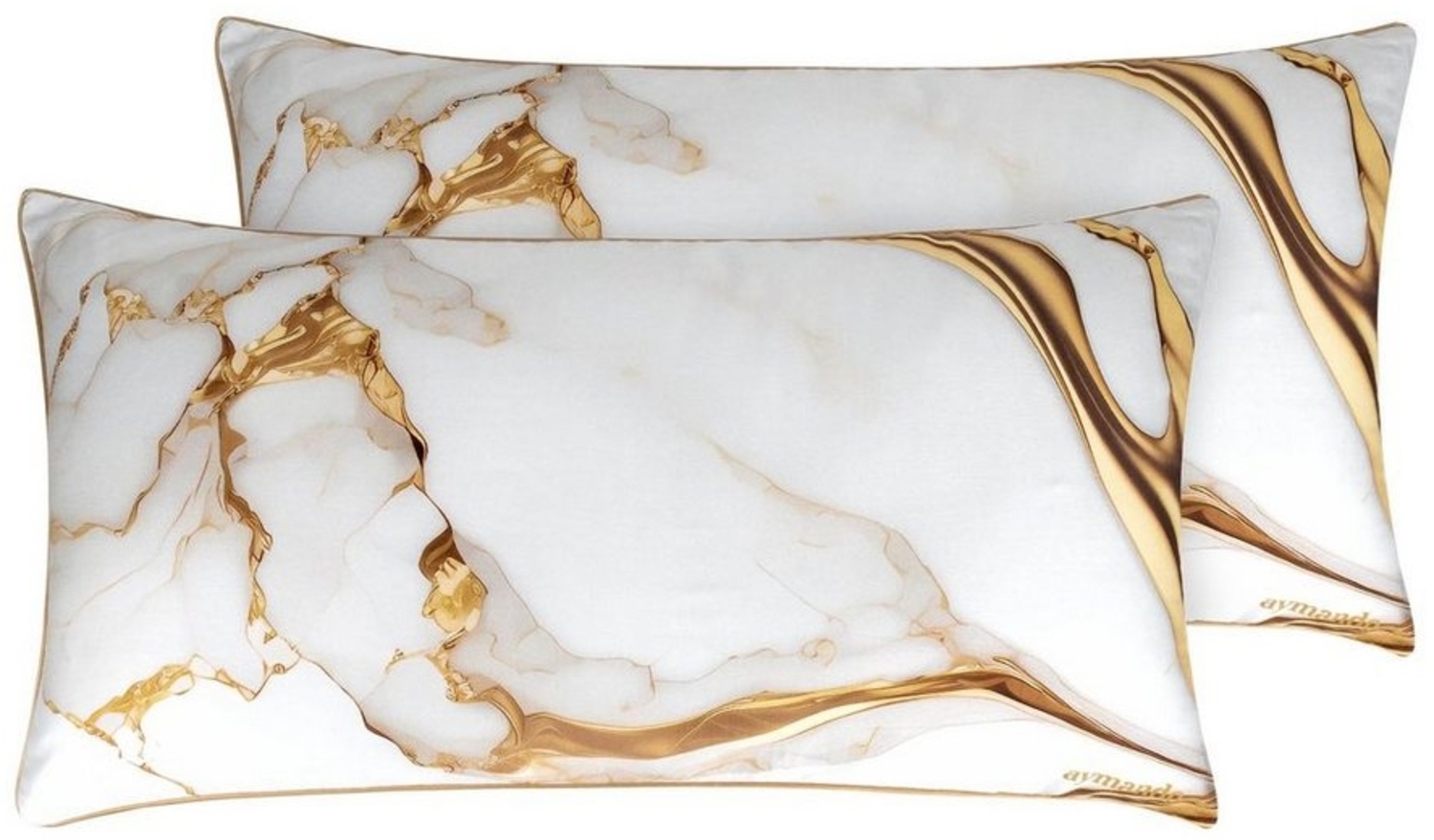 Aymando Kissenbezüge Marble White-Gold, (2 Stück), 100% Baumwolle Mako Satin, 40x80cm Bild 1