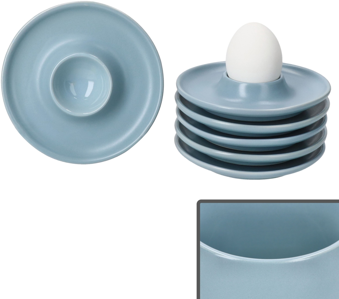 Ritzenhoff 6x Jasper Eierbecher mit Ablage Graublau Steingut 6 Personen Brunch Bild 1