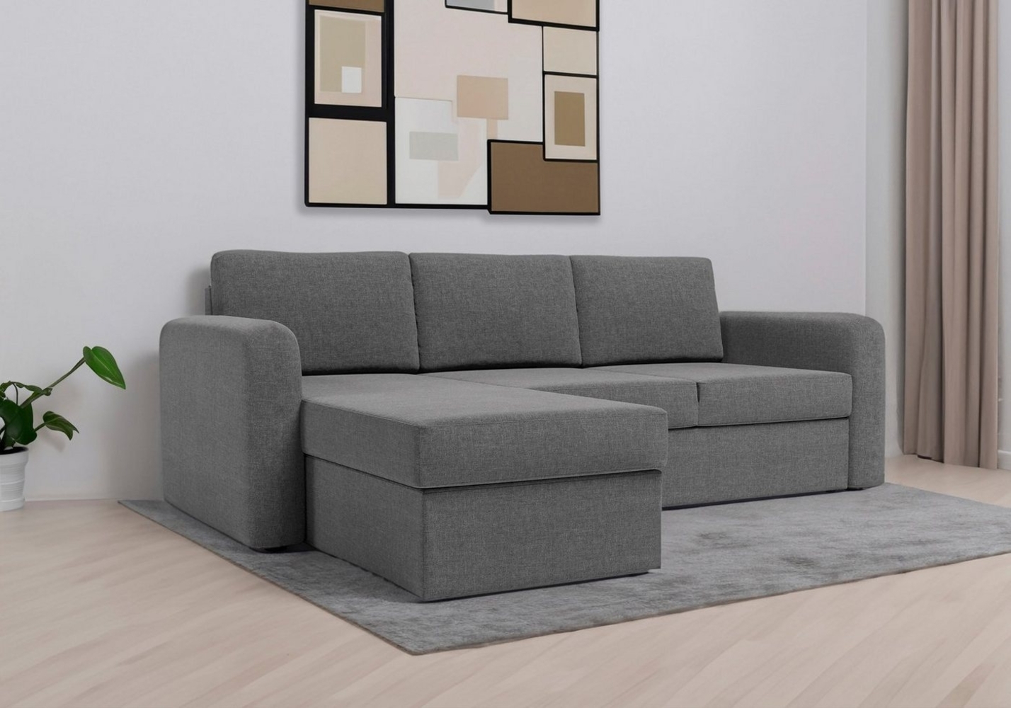 Home affaire Ecksofa Delaware, Breite 223 cm, Webstoff fein, mit Stauraum, ausziehbar, mit Bettfunktion, mit Wellenunterfederung Bild 1