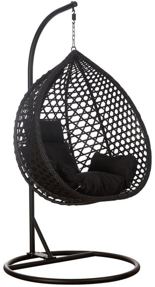 RAMROXX Hängesessel Hängesessel Style XXL Rattan Korb Schwarz mit Relaxkissen Schwarz Bild 1