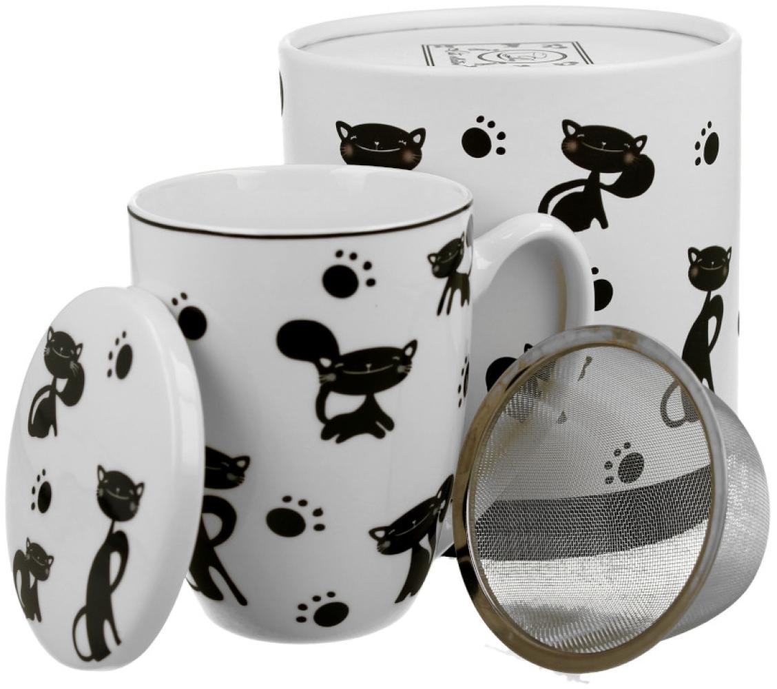 DUO ANIMALS 33205 Becher 380 ml mit Teesieb BLACK CATS mit Teesieb, New Bone China Porzellan Bild 1