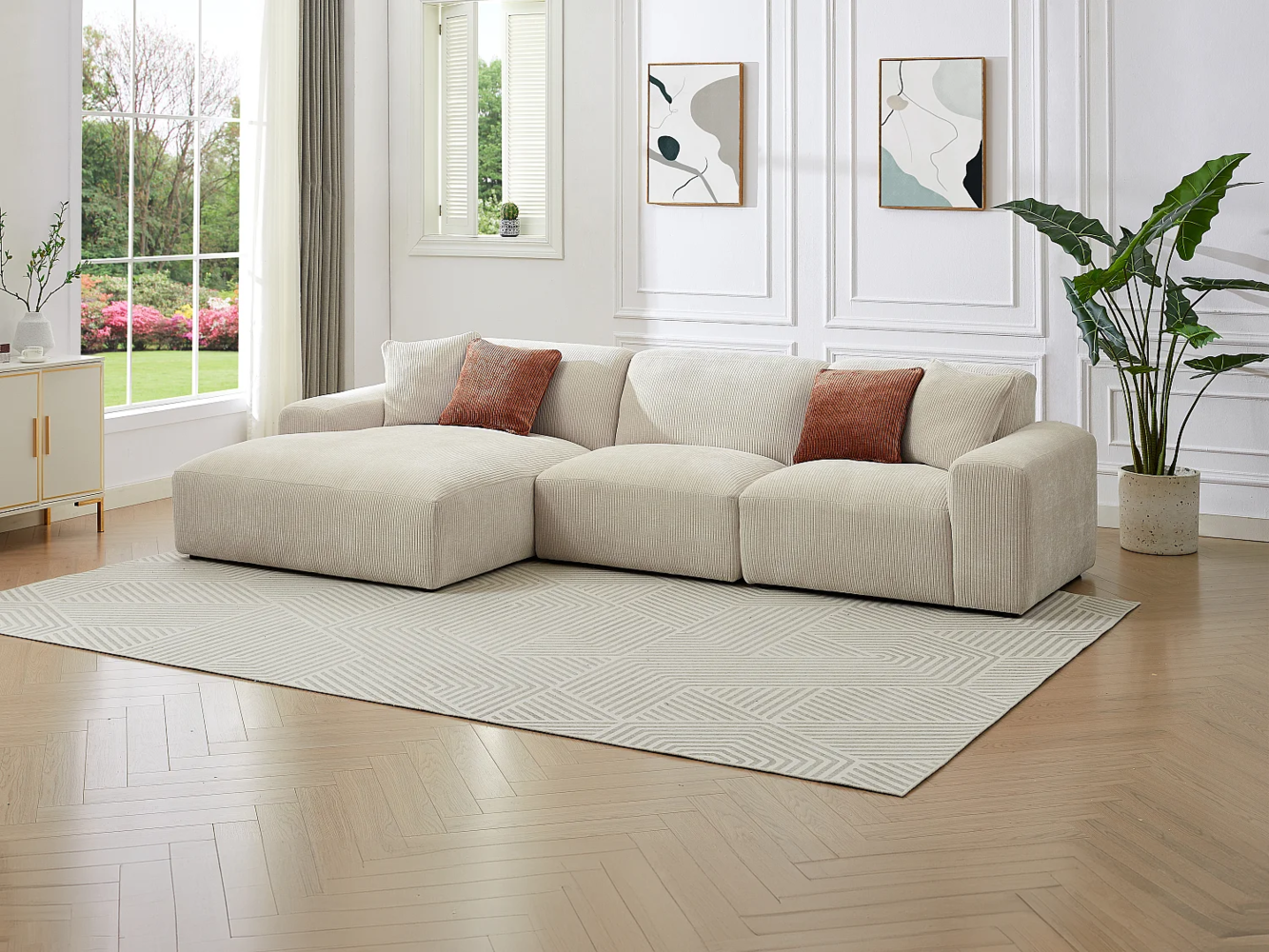 Vente-unique - Großer Ecksofa - Ecke links - Cord - Beige - TIRONO von Maison Céphy Bild 1