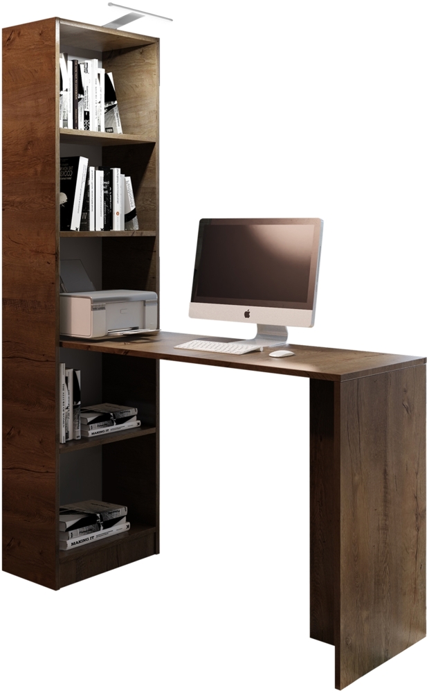 Schreibtisch BeOne, mit Regal und LED Beleuchtung, Esche Dunkel Bild 1