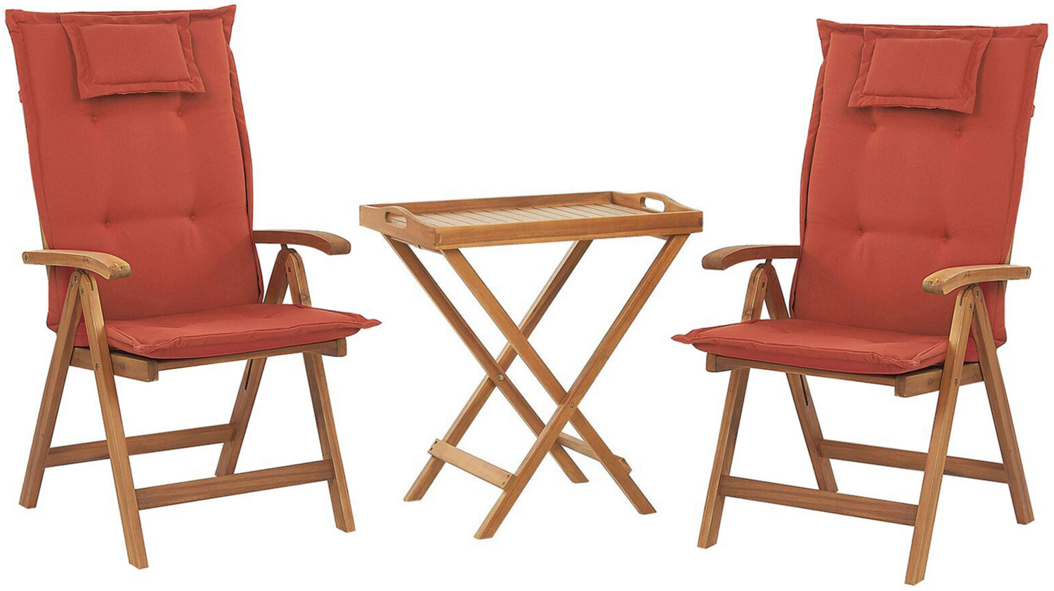 Bistro Set mit Kissen Holz Dunkelrot JAVA Bild 1