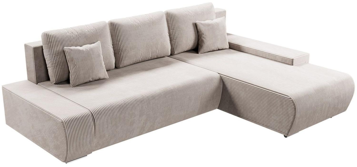 Juskys Sofa Iseo Rechts mit Schlaffunktion - Stoff Couch L Form für Wohnzimmer, bequem, ausziehbar - Schlafsofa Ecksofa Eckcouch Schlafcouch Beige Bild 1