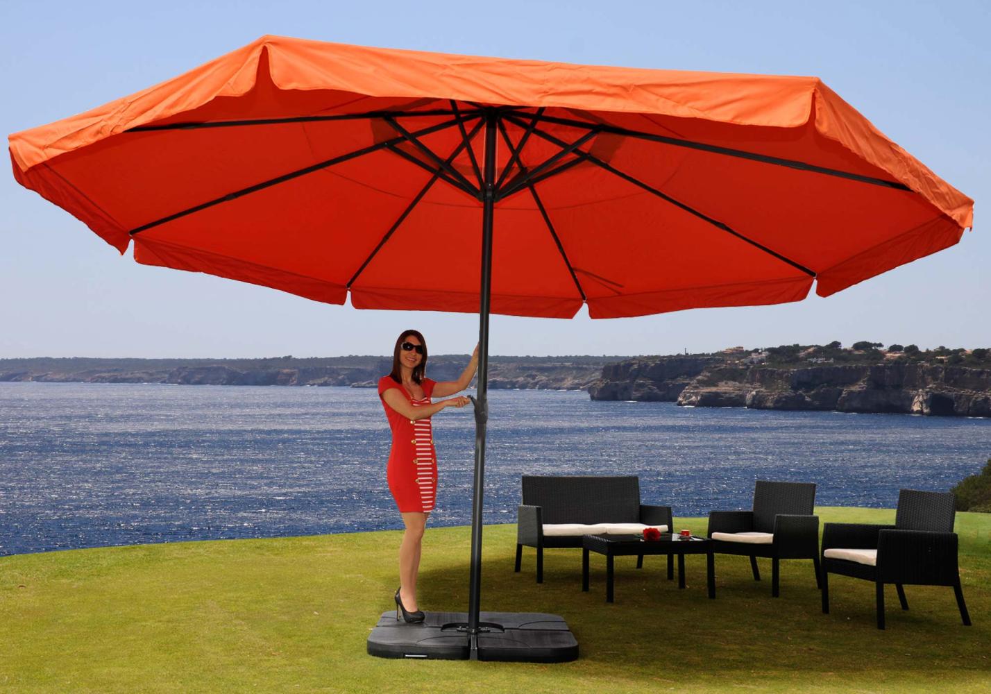 Mendler 'Meran Pro' Sonnenschirm, Gastronomie Marktschirm ohne Volant Ø 5m Polyester/Alu , mit Schirmständer, Terracotta Bild 1