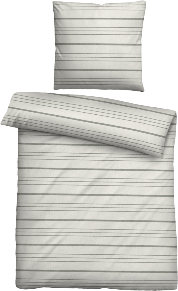 biberna 0840503 Melange-Flanell Bettwäsche QUERSTREIFEN, grau, 1x 135x200 cm + 1x 80x80 cm Bild 1