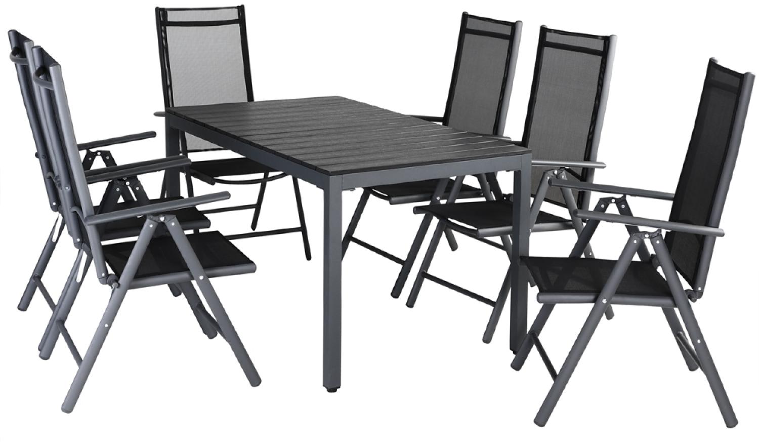 Casaria Alu Sitzgruppe Bern 6 Klappstühle + WPC Gartentisch 140 x 80 x 74 cm Sitzgarnitur Gartenmöbel Set Aluminium - Grau Bild 1