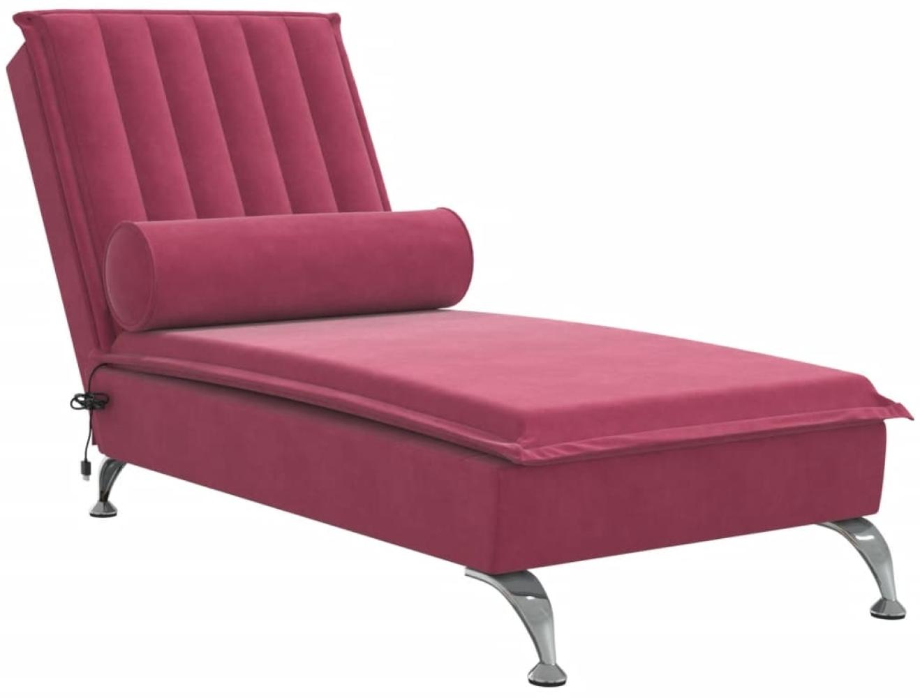 vidaXL Massage-Chaiselongue mit Nackenrolle Weinrot Samt 379463 Bild 1