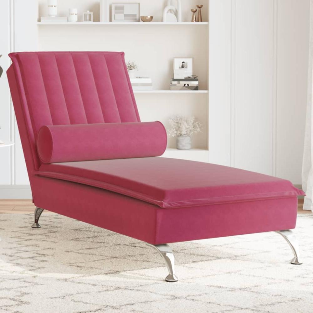 vidaXL Massage-Chaiselongue mit Nackenrolle Weinrot Samt 379463 Bild 1