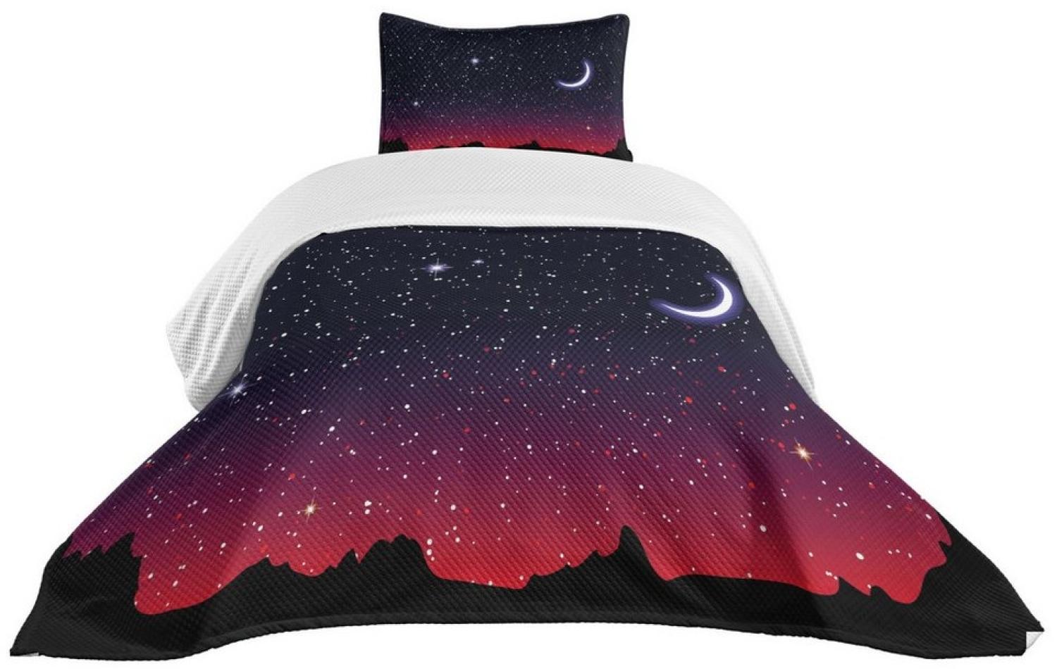 Abakuhaus Tagesdecke Set mit Kissenbezügen Waschbar, Nacht Red Sky Starry Landschaft Bild 1