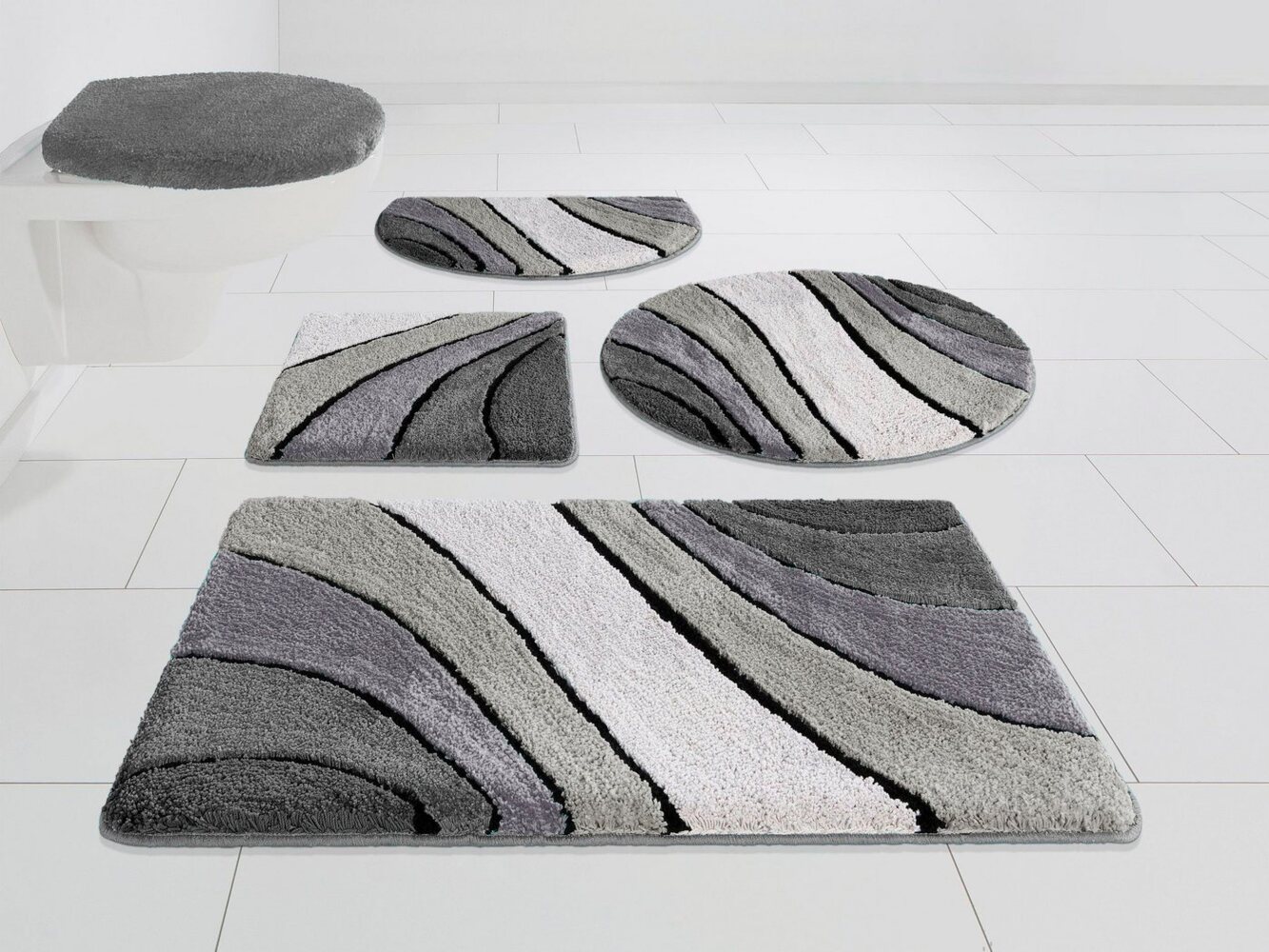 my home Badematte Josie, Badvorleger, Badezimmer Teppich, Höhe 20 mm, rutschhemmend beschichtet, fußbodenheizungsgeeignet, schnell trocknend, strapazierfähig, Polyester, rechteckig, 3-tlg. Hänge-WC Set, Badteppich, Badematten, rechteckig, rund & als 3-... Bild 1