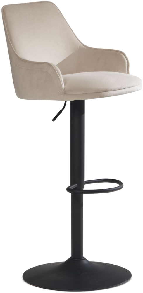 Barhocker Samt Beige Hocker mit Lehne 86 - 106 cm, Küchenhocker Höhenverstellbar Modern 100 kg, Barstuhl Tresenhocker mit Metall-Trompetenfuß, Bistrohocker Gepolstert mit Armlehne Bild 1