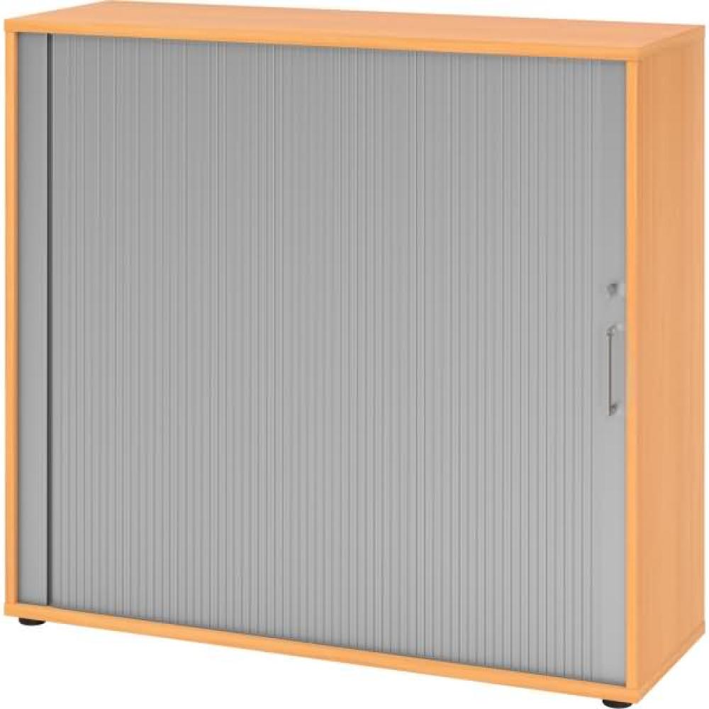 mcbuero. de Rollladenschrank 3OH BxTxH 120x40x110cm Griff BS Buche/Silb Bild 1