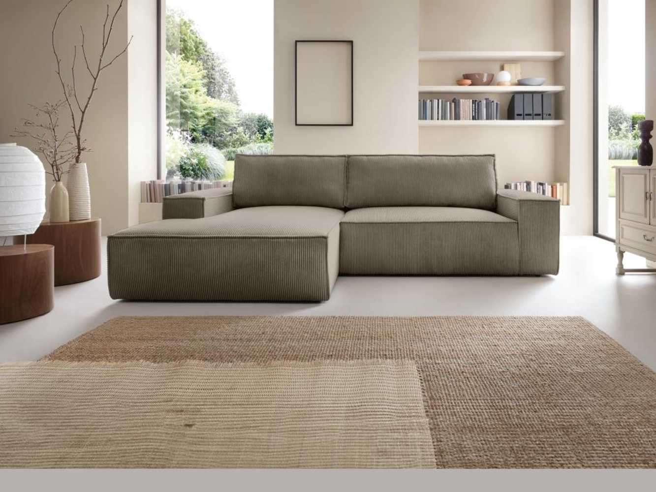 Vente-unique - Ecksofa mit Schlaffunktion - Ecke links - Cord - Taupe - AMELIA Bild 1